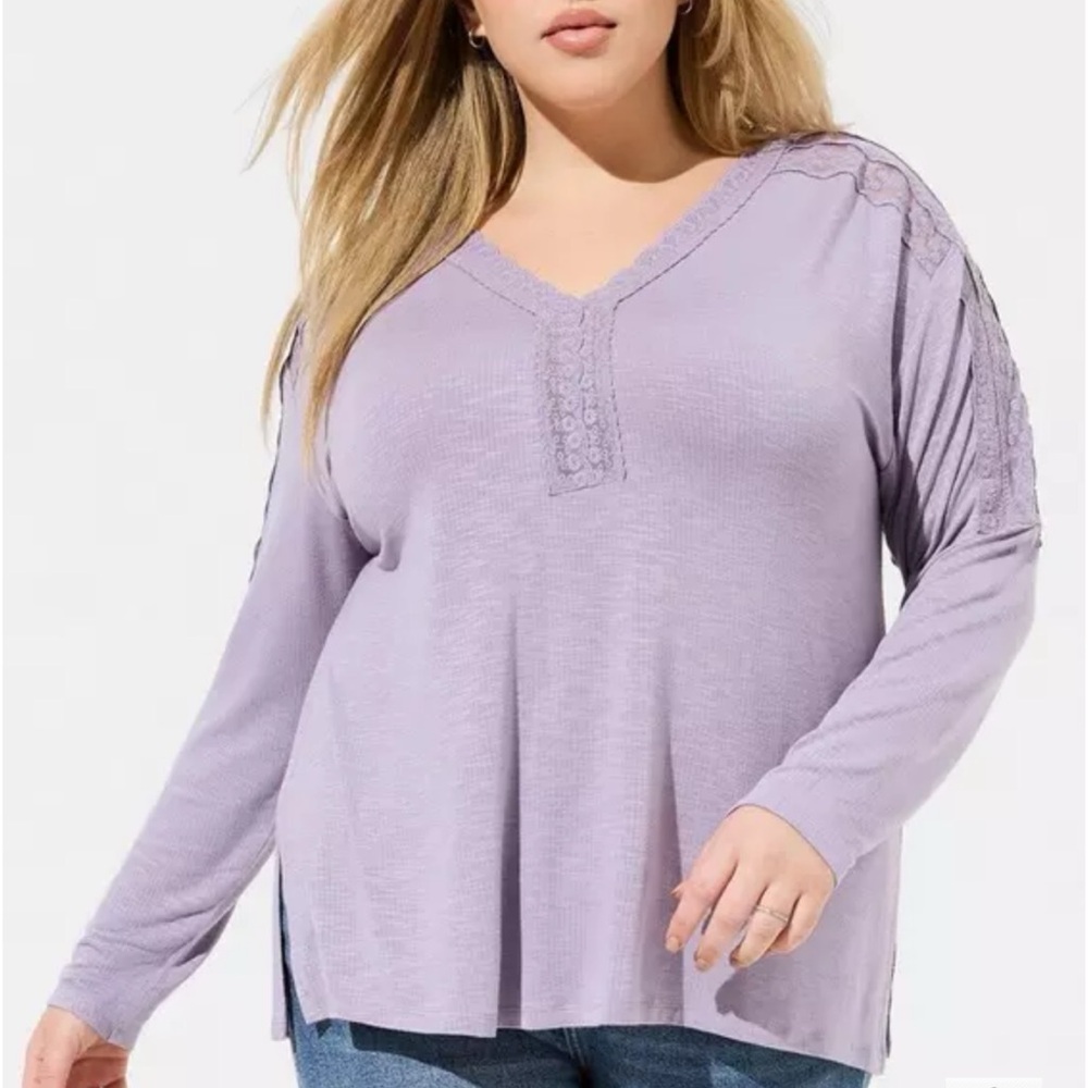 Torrid 3 Super Soft Slub Long Sleeve Drop Shoulder Lace Yoke Top